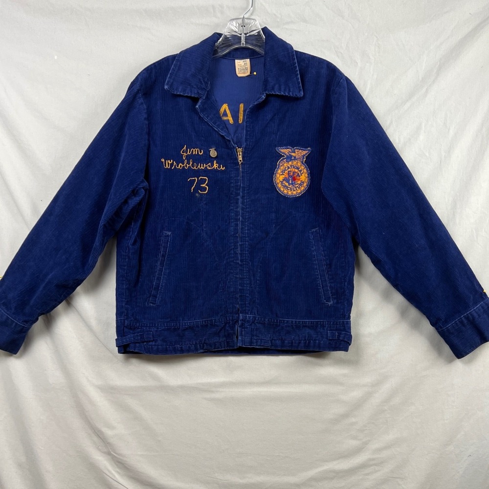 Vintage FFA Future Farmers Corduroy Jacket Mens 40 Blue Indiana North Liberty
